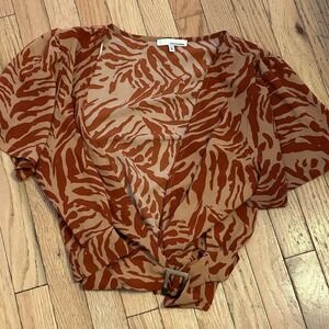 June & Hudson Animal Print Blouse Wrap‎ Front Short Sleeve Top Size Medium